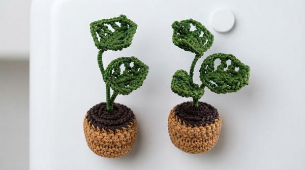 Crochet Mini Monstera 🌿 Easy and Cute Refrigerator Magnet Step-by-Step Tutorial (10)