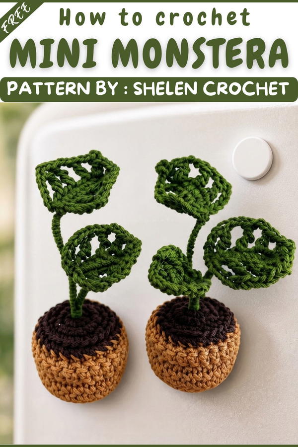 Crochet Mini Monstera 🌿 Easy and Cute Refrigerator Magnet Step-by-Step Tutorial (17)