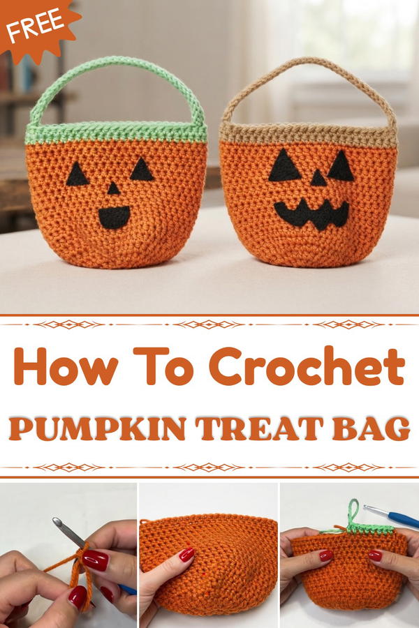 Pumpkin treat bag crochet tutorial 1