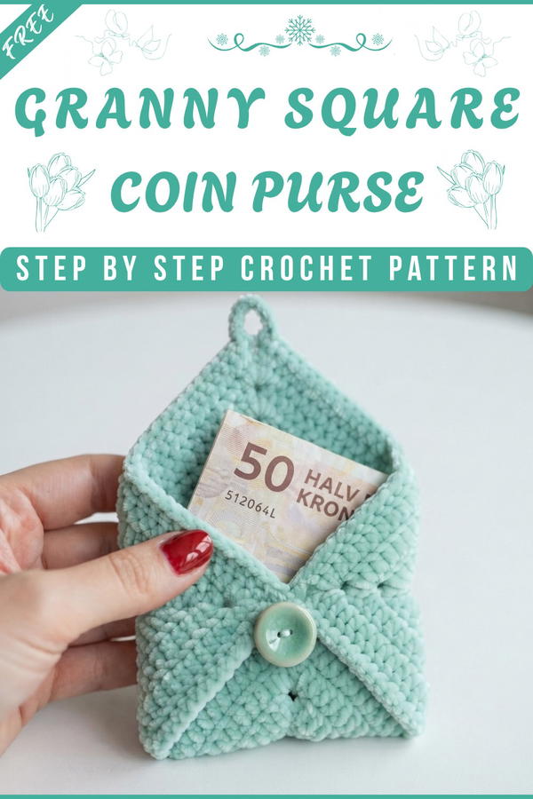 SOLID GRANNY SQUARE COIN PURSE CARD HOLDER 9