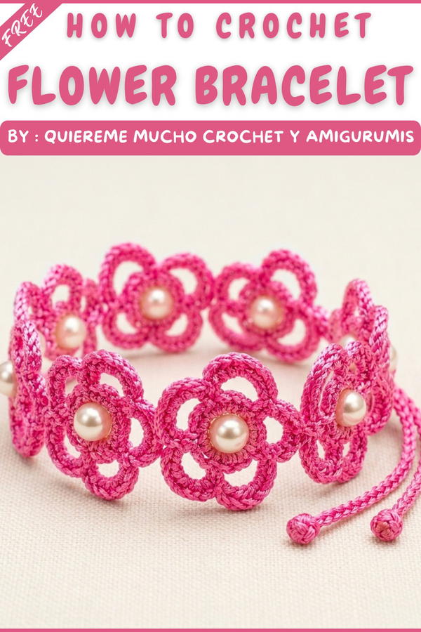 Free Crochet Flower Bracelet Pattern for Spring Accessories 11