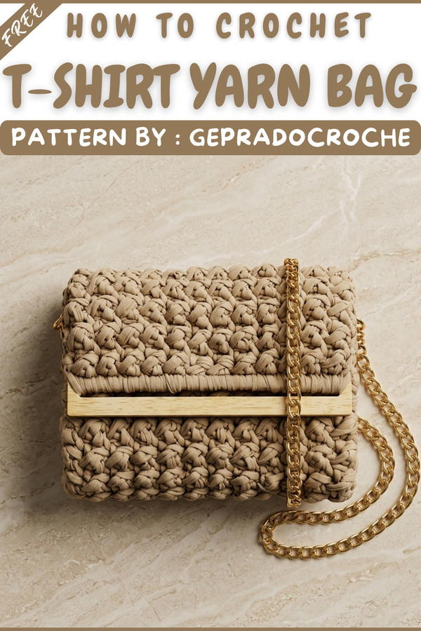How To Crochet Bag With T-shirt Yarn And Wooden Accessory 11