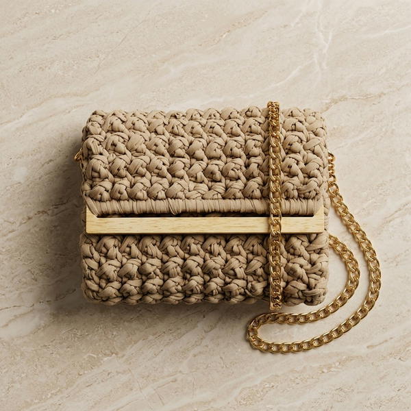 How To Crochet Bag With T-shirt Yarn And Wooden Accessory 12