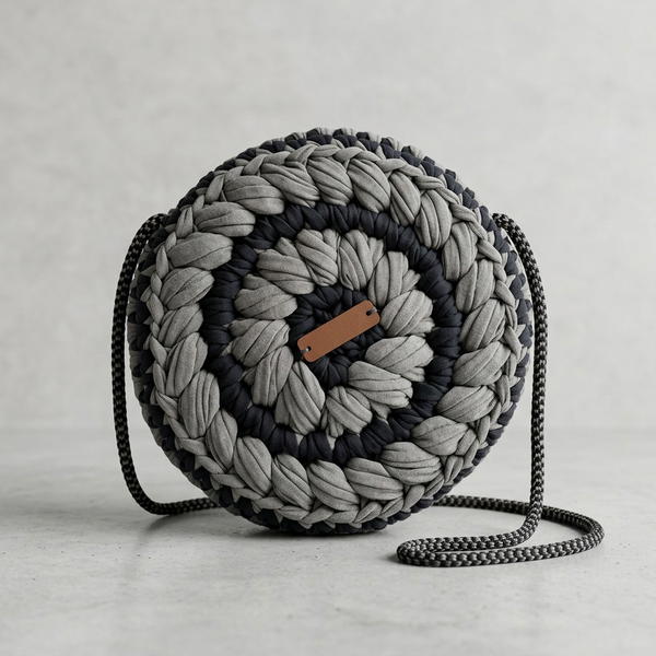 How To Crochet Round Bag Made With T-shirt Yarn (10)