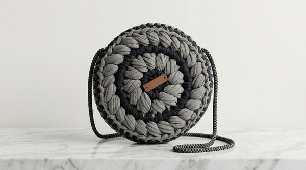 How To Crochet Round Bag Made With T-shirt Yarn (2)