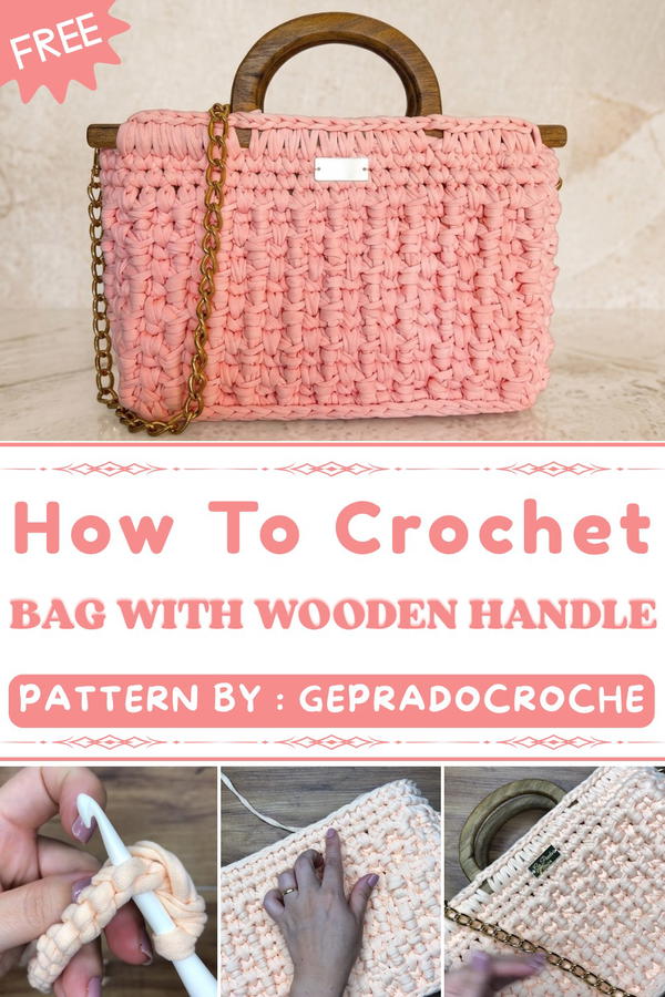 How To Crochet T-shirt Yarn Bag With Wooden Handle 1