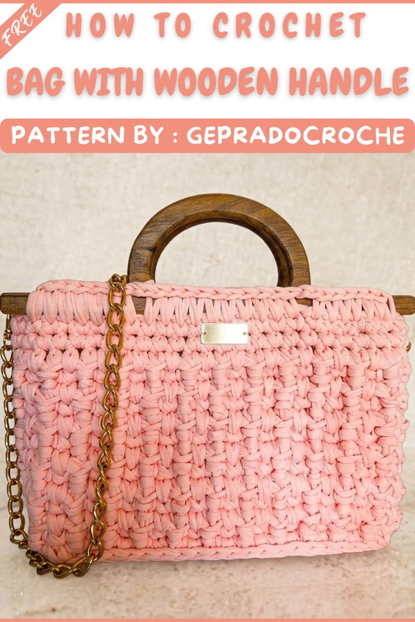 How To Crochet T-shirt Yarn Bag With Wooden Handle 10