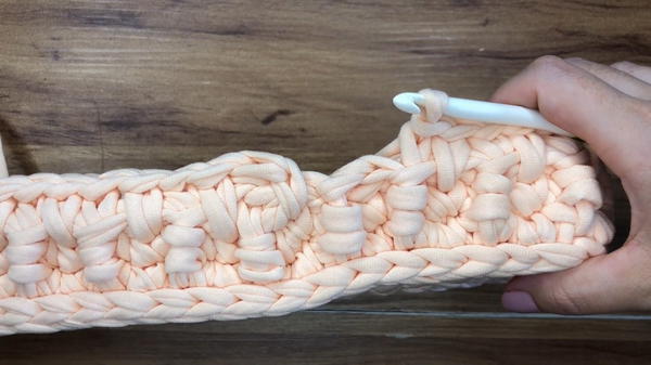 How To Crochet T-shirt Yarn Bag With Wooden Handle 6