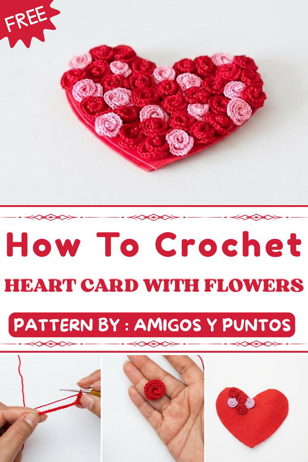 How to Crochet Heart Card with Flowers 1