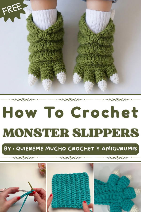 Monster slippers made from just one knitted square 1