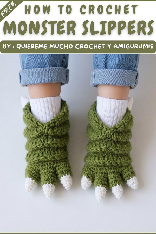Monster slippers made from just one knitted square 9