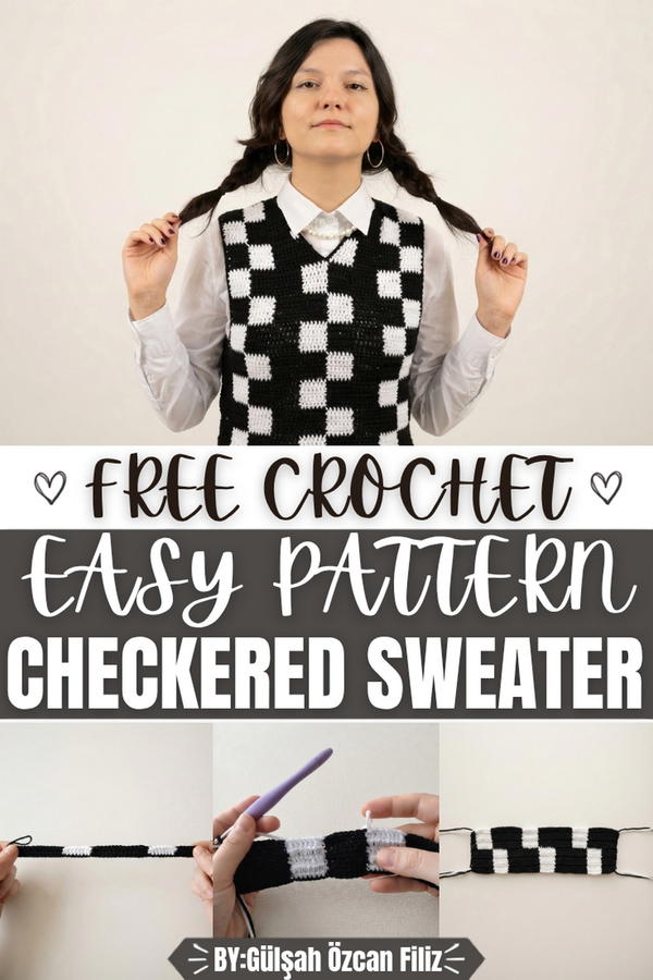 Black & White Checkered Crochet Sweater