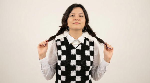 Black & White Checkered Crochet Sweater