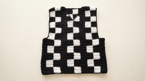 Black & White Checkered Crochet Sweater