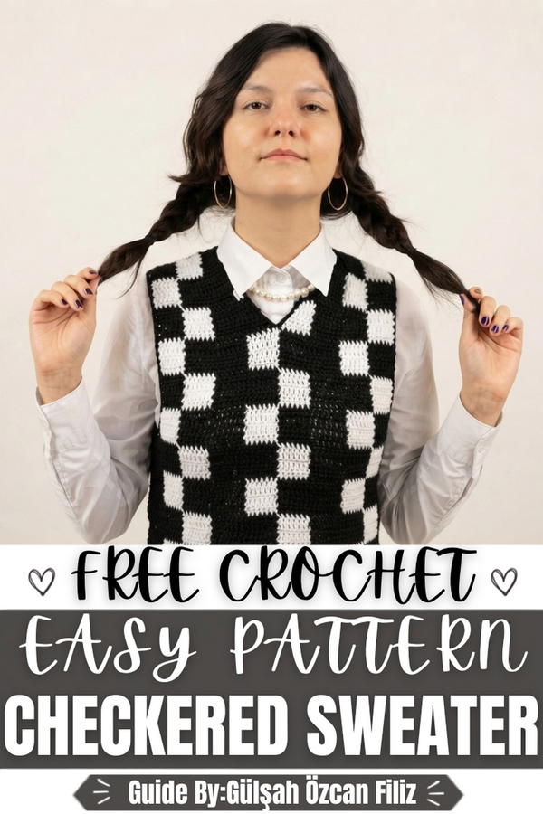 Black & White Checkered Crochet Sweater