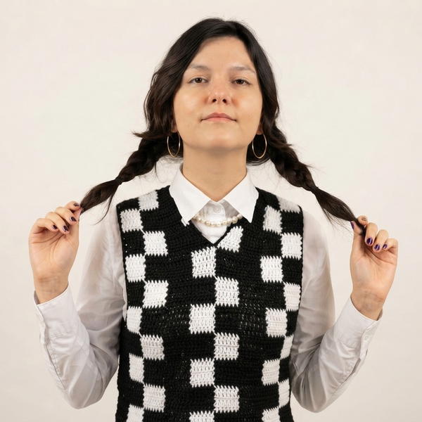 Black & White Checkered Crochet Sweater