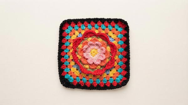 Crochet Granny Motif Poncho with Tassels