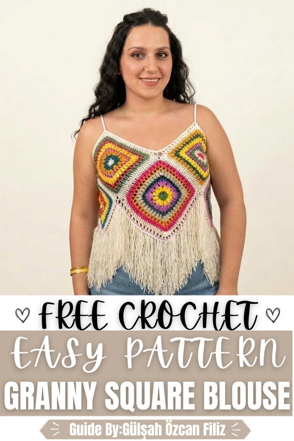 Crochet Granny Square Blouse with Tassels