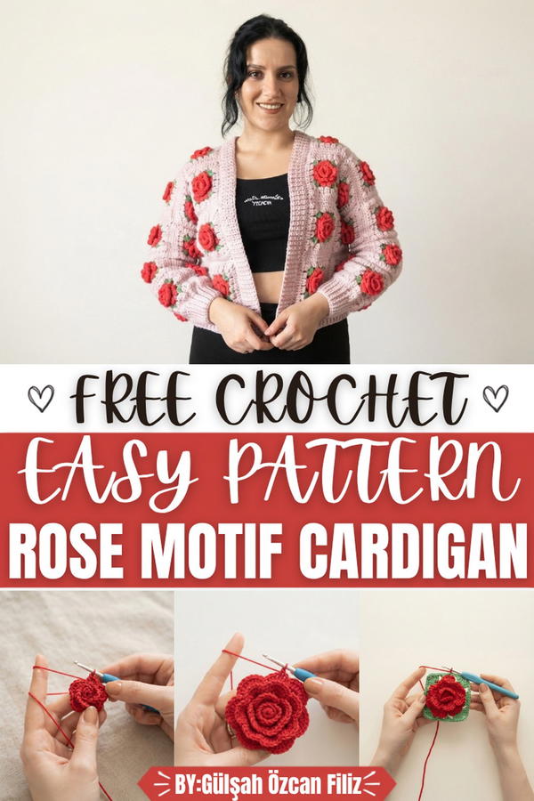 Crochet Rose Motif Cardigan