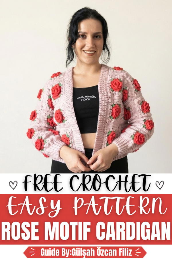Crochet Rose Motif Cardigan