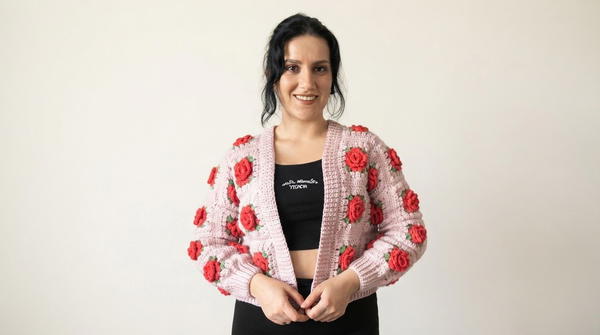 Crochet Rose Motif Cardigan