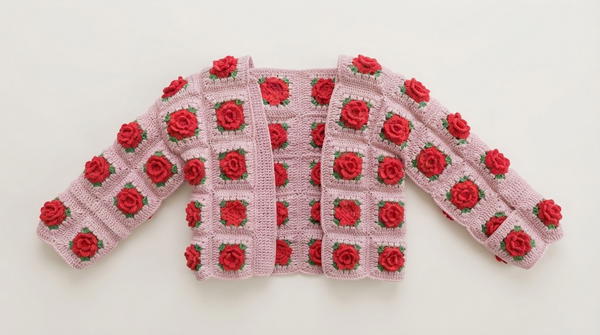 Crochet Rose Motif Cardigan