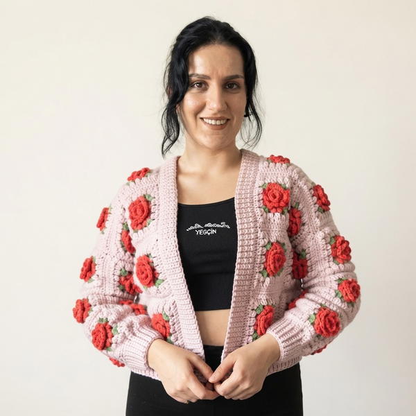 Crochet Rose Motif Cardigan