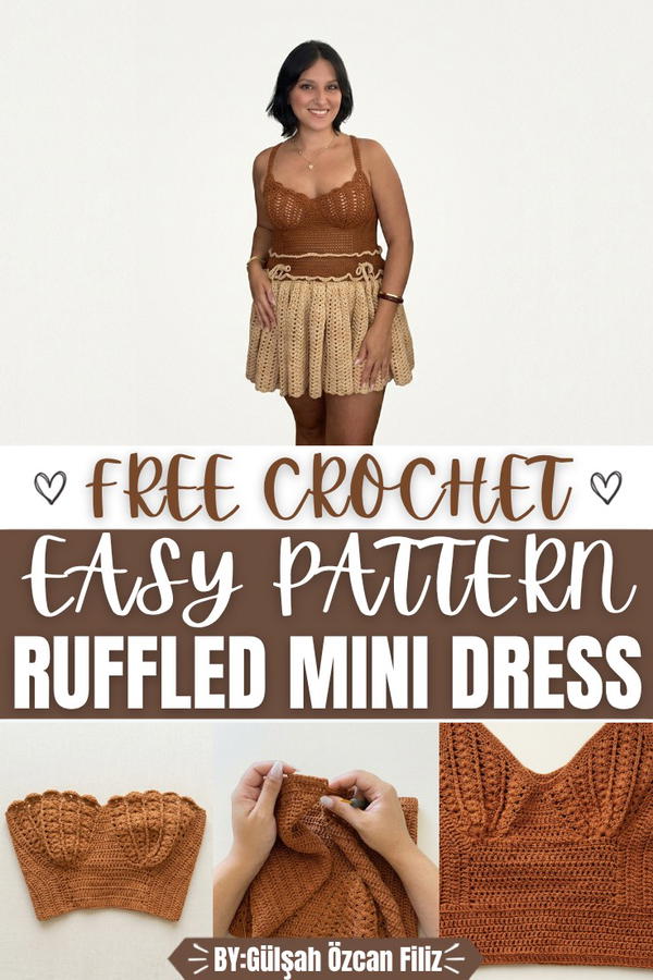 Crochet Ruffled Mini Dress with Flared Skirt and Ribbon Tie