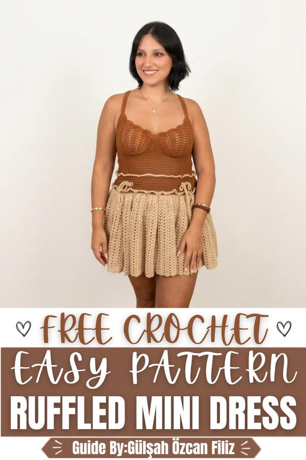Crochet Ruffled Mini Dress with Flared Skirt and Ribbon Tie