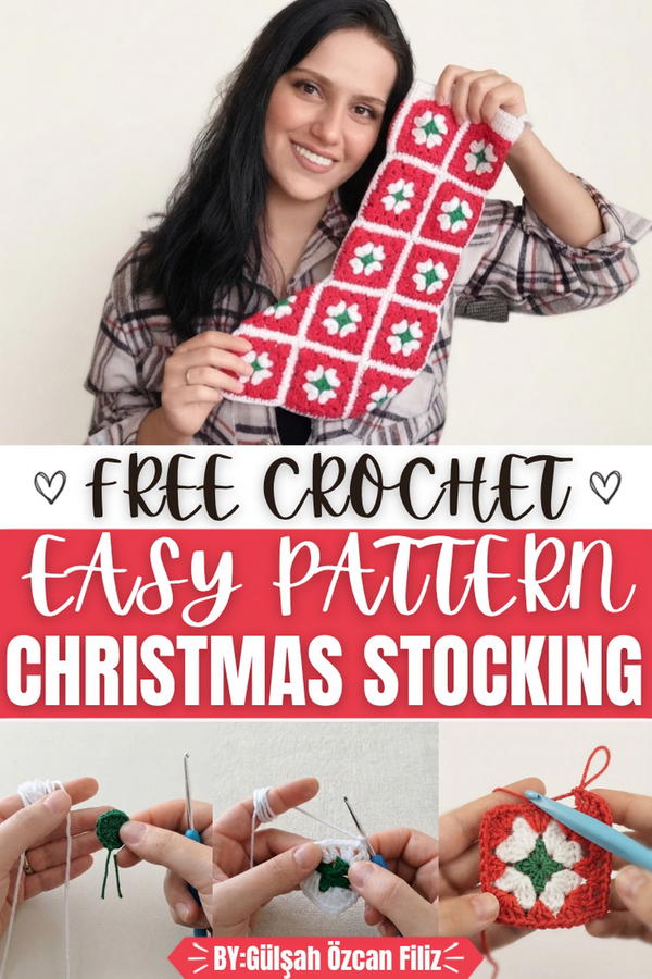 Easy Crochet Christmas Stocking with Granny Square Motifs