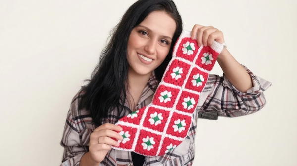 Easy Crochet Christmas Stocking with Granny Square Motifs