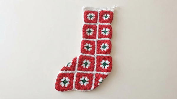 Easy Crochet Christmas Stocking with Granny Square Motifs