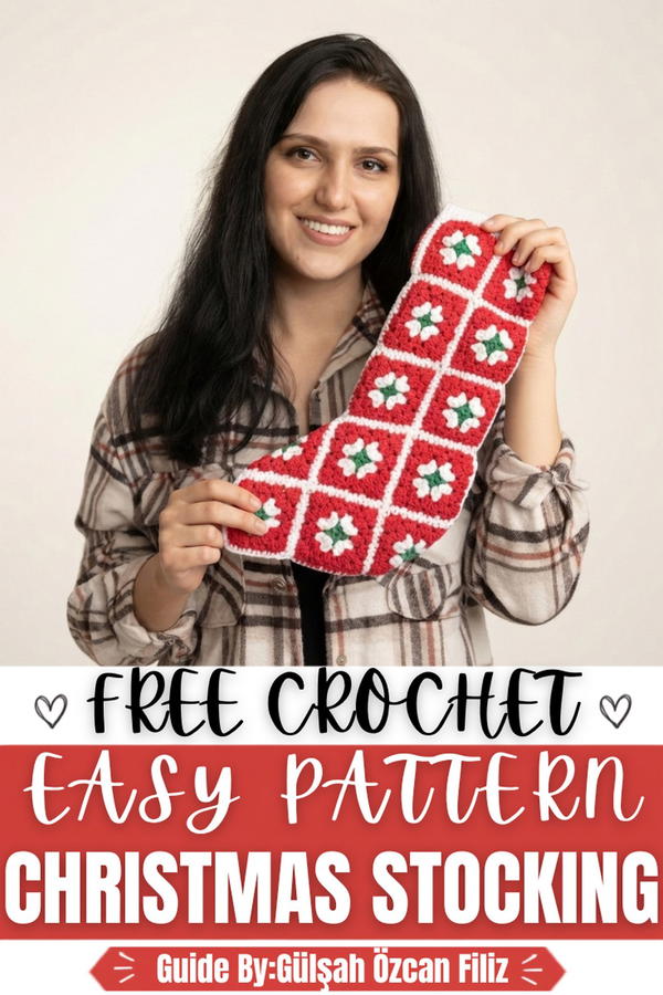 Easy Crochet Christmas Stocking with Granny Square Motifs