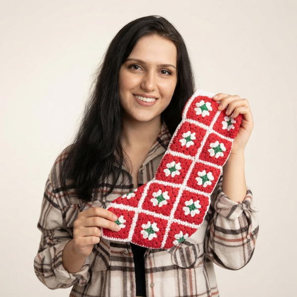 Easy Crochet Christmas Stocking with Granny Square Motifs
