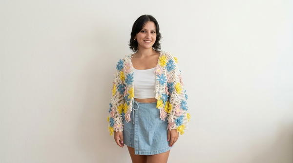 Easy Crochet Flower Mesh Cardigan Tutorial