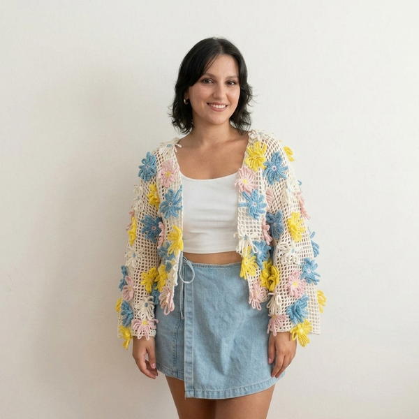 Easy Crochet Flower Mesh Cardigan Tutorial
