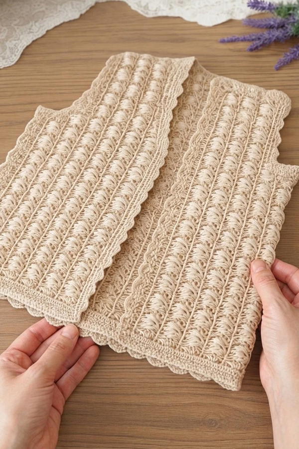 Elegant and stylish crochet vest making, neckline and armhole shaping (10)