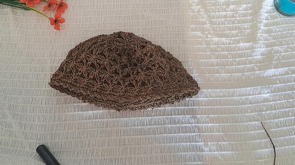 How To Crochet Summer Beanie Hat From Paper Yarn (10)