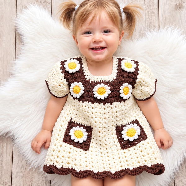 How to Crochet a Lovely Daisy Motif Baby Dress _ Beautiful Floral Dress Tutorial (4)
