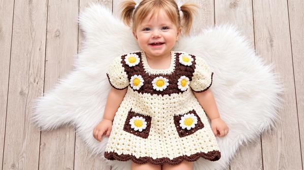 How to Crochet a Lovely Daisy Motif Baby Dress _ Beautiful Floral Dress Tutorial (6)