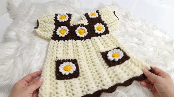 How to Crochet a Lovely Daisy Motif Baby Dress _ Beautiful Floral Dress Tutorial (8)