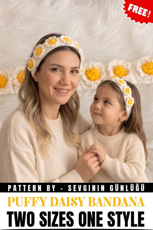 So Pretty! Puffy Daisy Mother-Daughter Crochet Bandana Set You’ll Love (2)