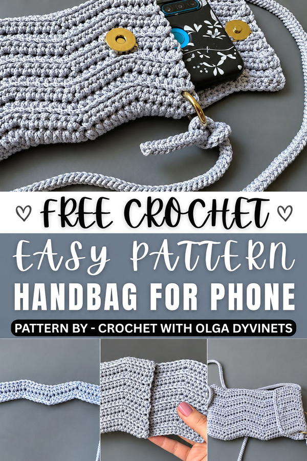 handbag for a phone with a crocheted zigzag pattern